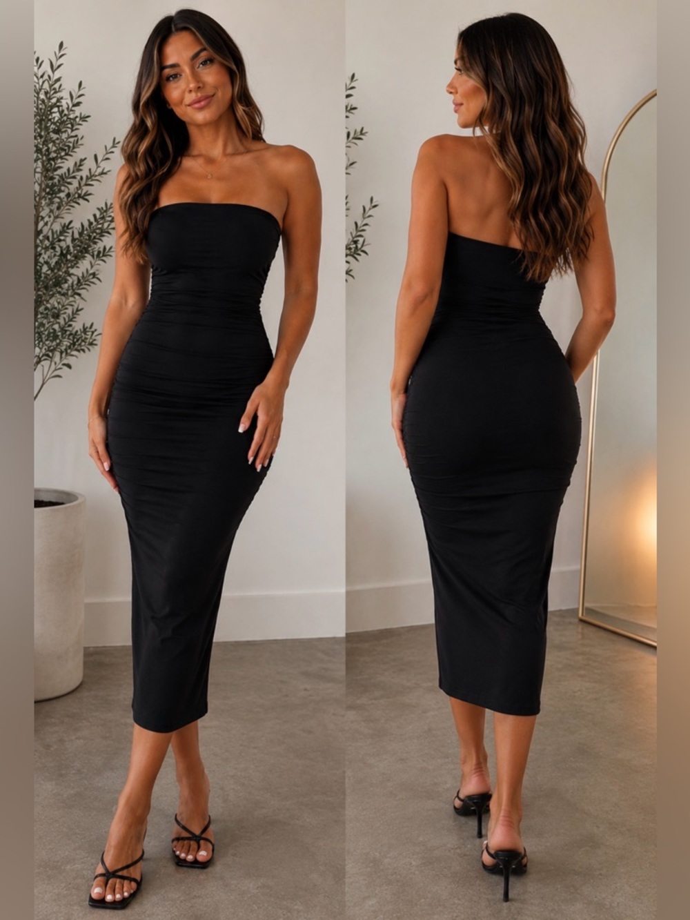 Strapless Dynamite Ruched Midi Dress